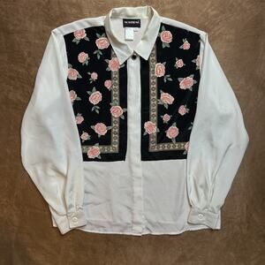 Notations Vintage 90s Floral Faux Vest Blouse Paisley Long Sleeve Women's 17